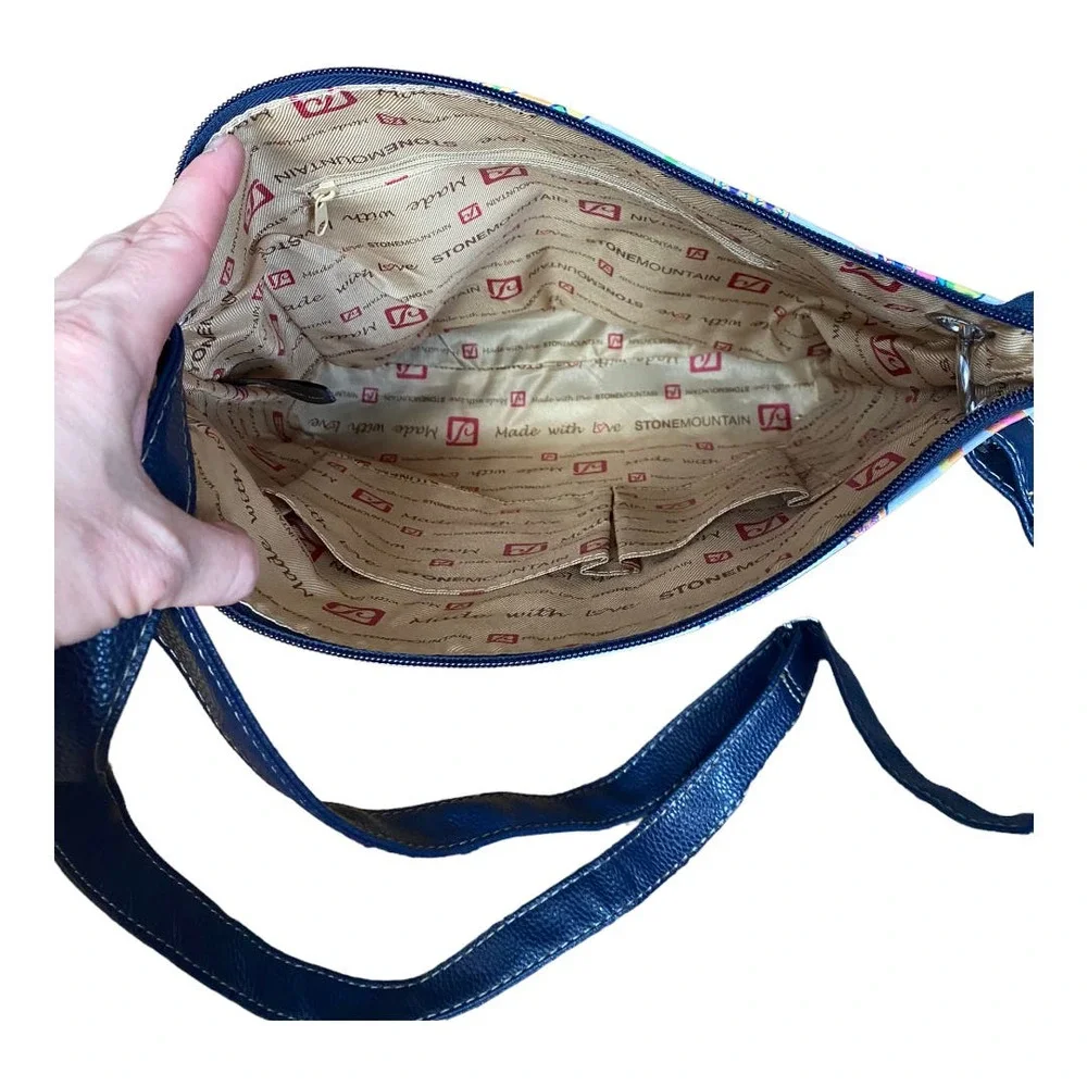 Stone Mountain Owl Print Navy and White Leather Crossbody - Picture 4 of 9